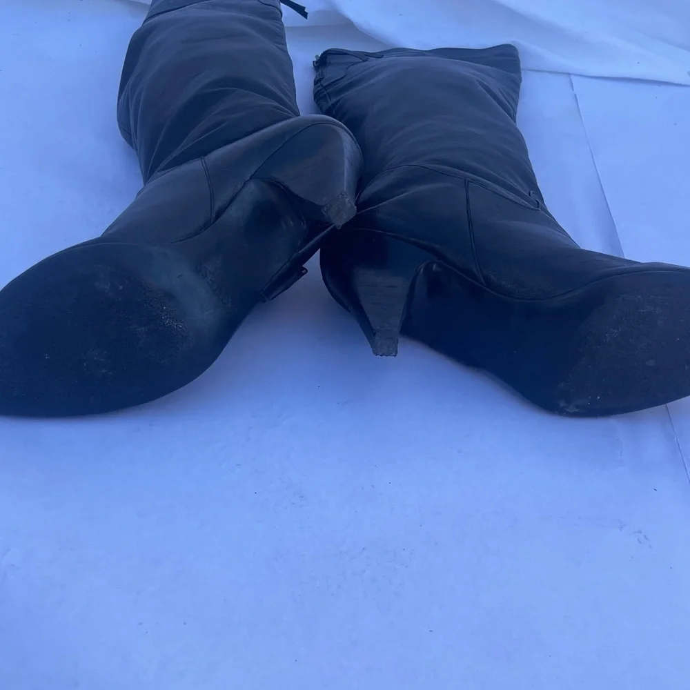 GUESS Black Genuine Leather Over The Knee Heeled Boots size 8.5